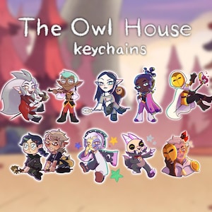 Llaveros inspirados en la Casa del Búho (Eda, Raine, Lilith, Darius, Hunter, Willow, el coleccionista y el Rey)