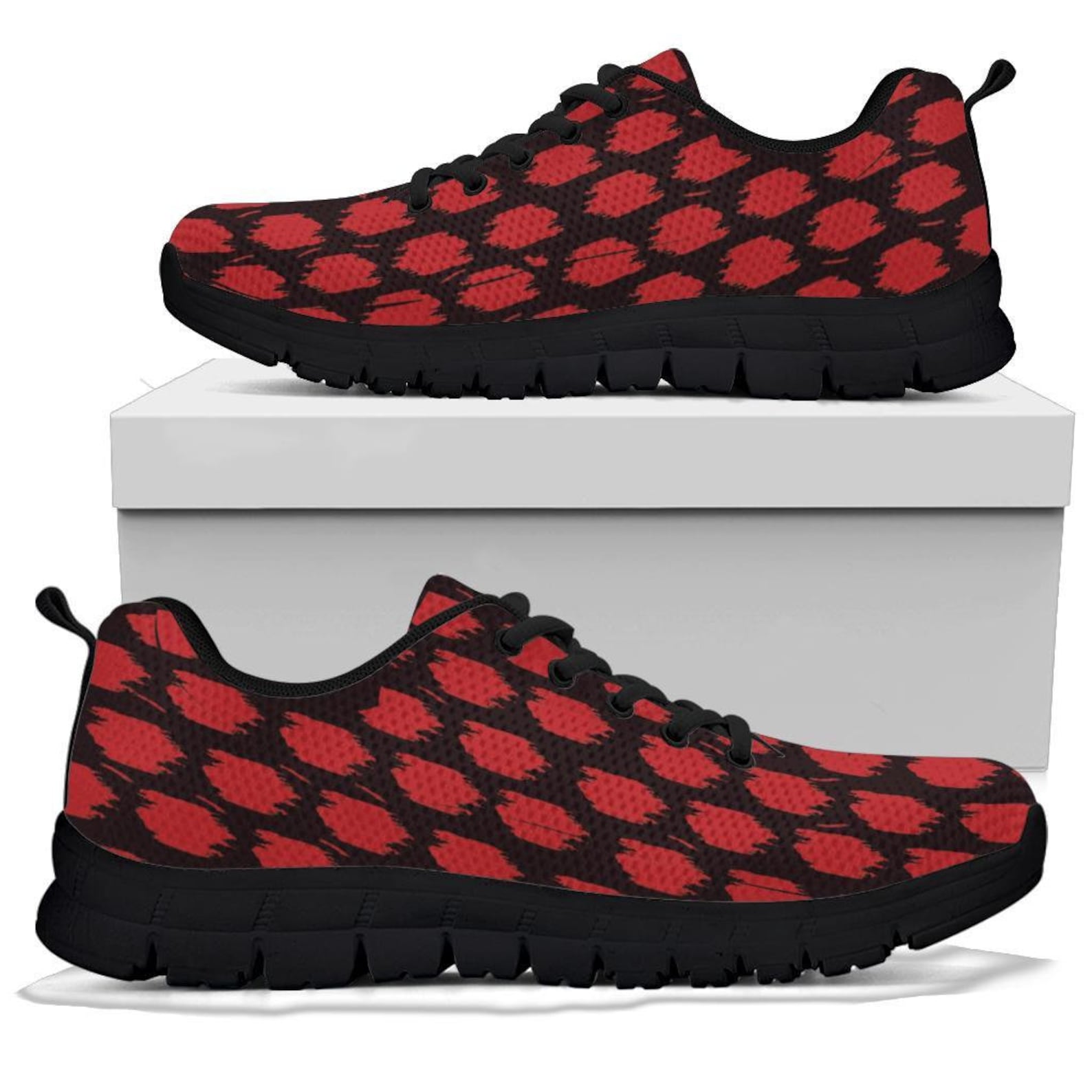 red and black canvas shoes