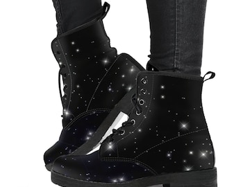 Waterproof Starry Night Leather Handcrafted Boots, Women Boots, Leather Shoes, Vegan Boots, Fashion Shoes, Hippie Boots