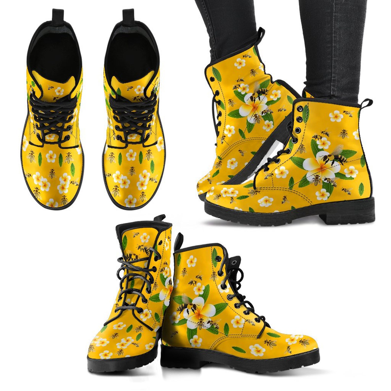 Gardening Yellow Flower Leather Handcrafted Boot Women Boots Etsy