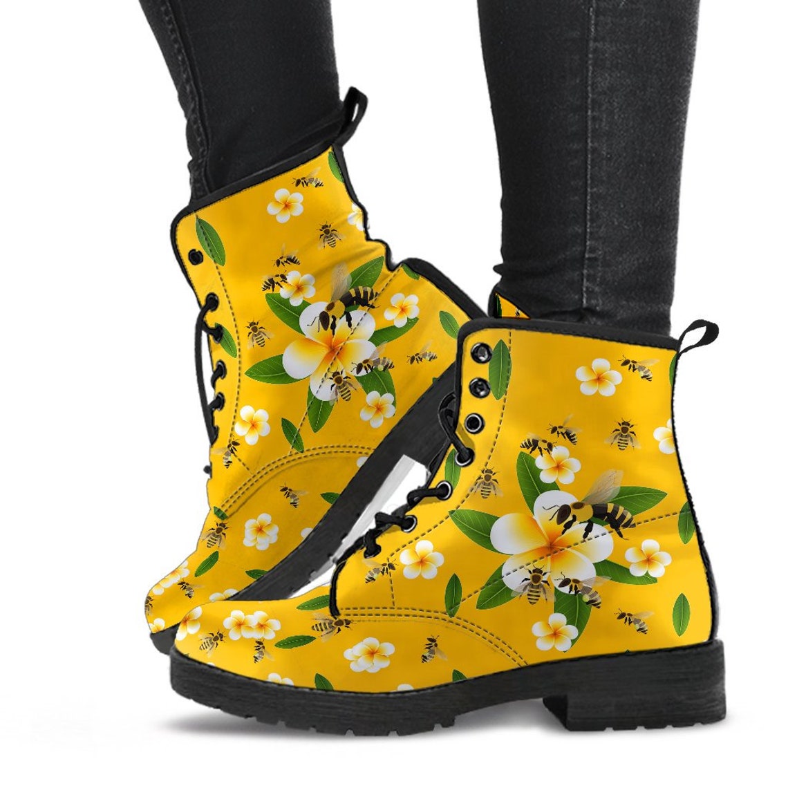 Gardening Yellow Flower Leather Handcrafted Boot Women Boots Etsy