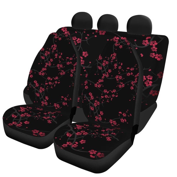 Car Seat Cover Full Set for Vehicle, Japanese Sakura Blossom Flower Universal 3 Pieces Car Seat Covers, Front Rear Seat Car Seat Cover Set