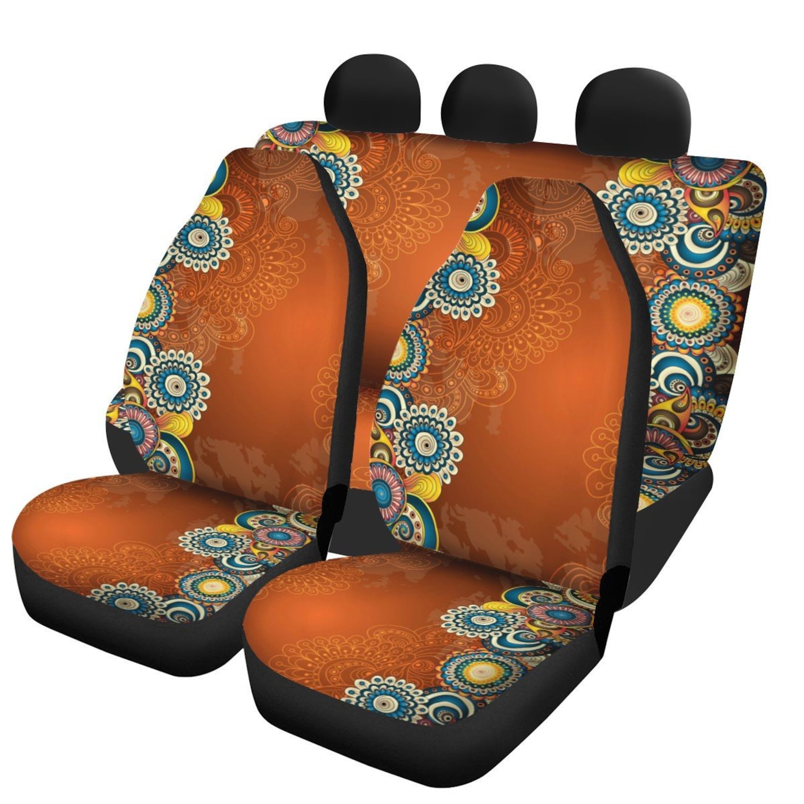 Orange Mandala Universal Car Seat Covers Pair 3 Pieces Car Etsy UK