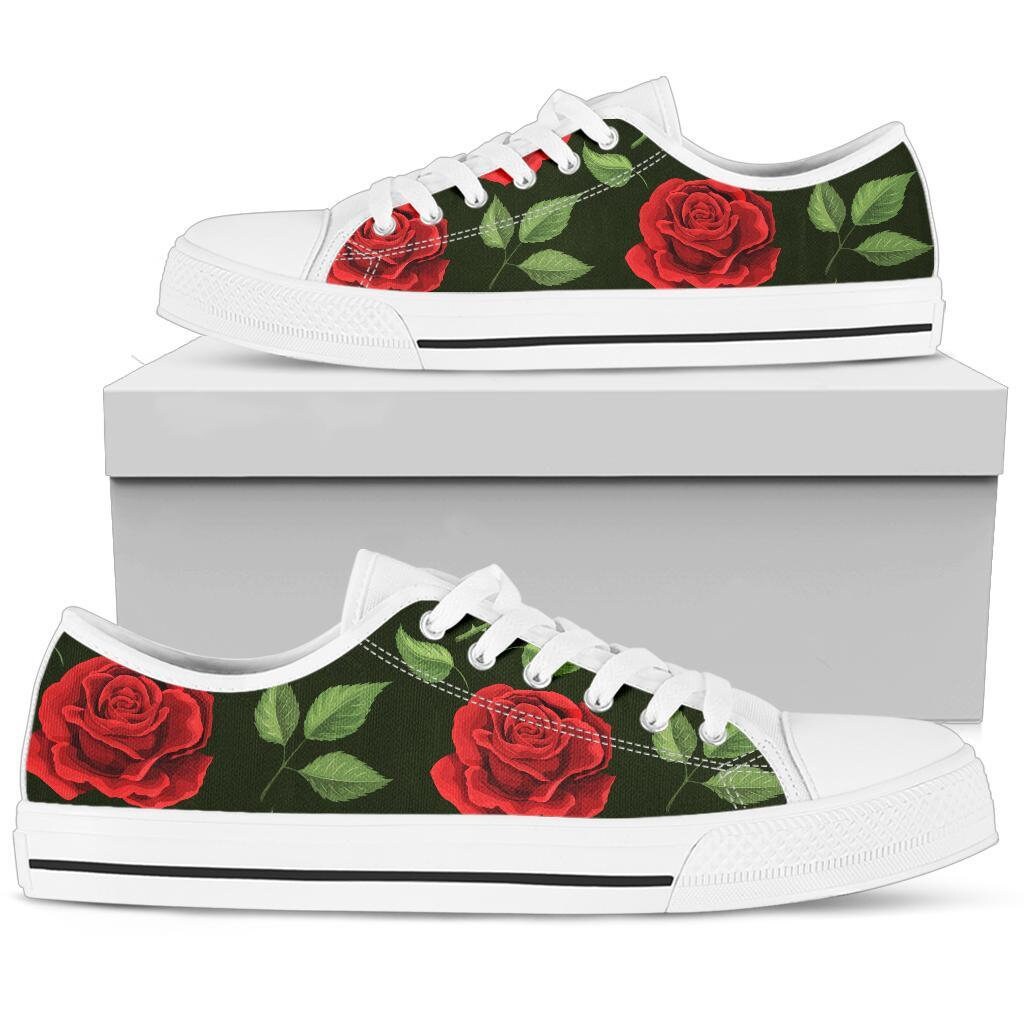 Red Roses Floral Flowers Low Top Shoes Sneakers in Black Sole | Etsy