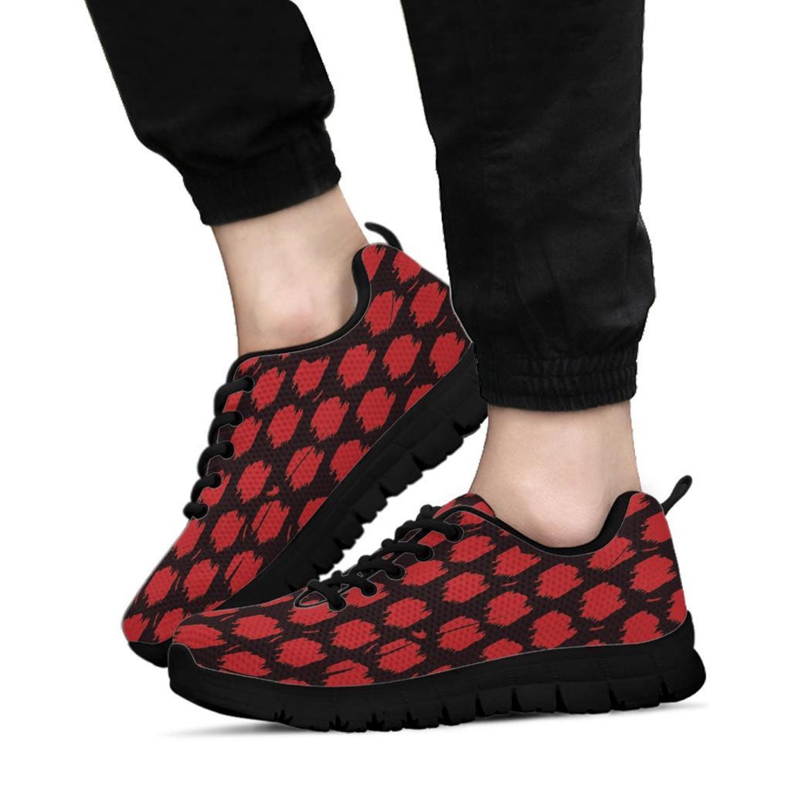 Red & Black Print Sneakers Women's Sneakers Handmade Etsy