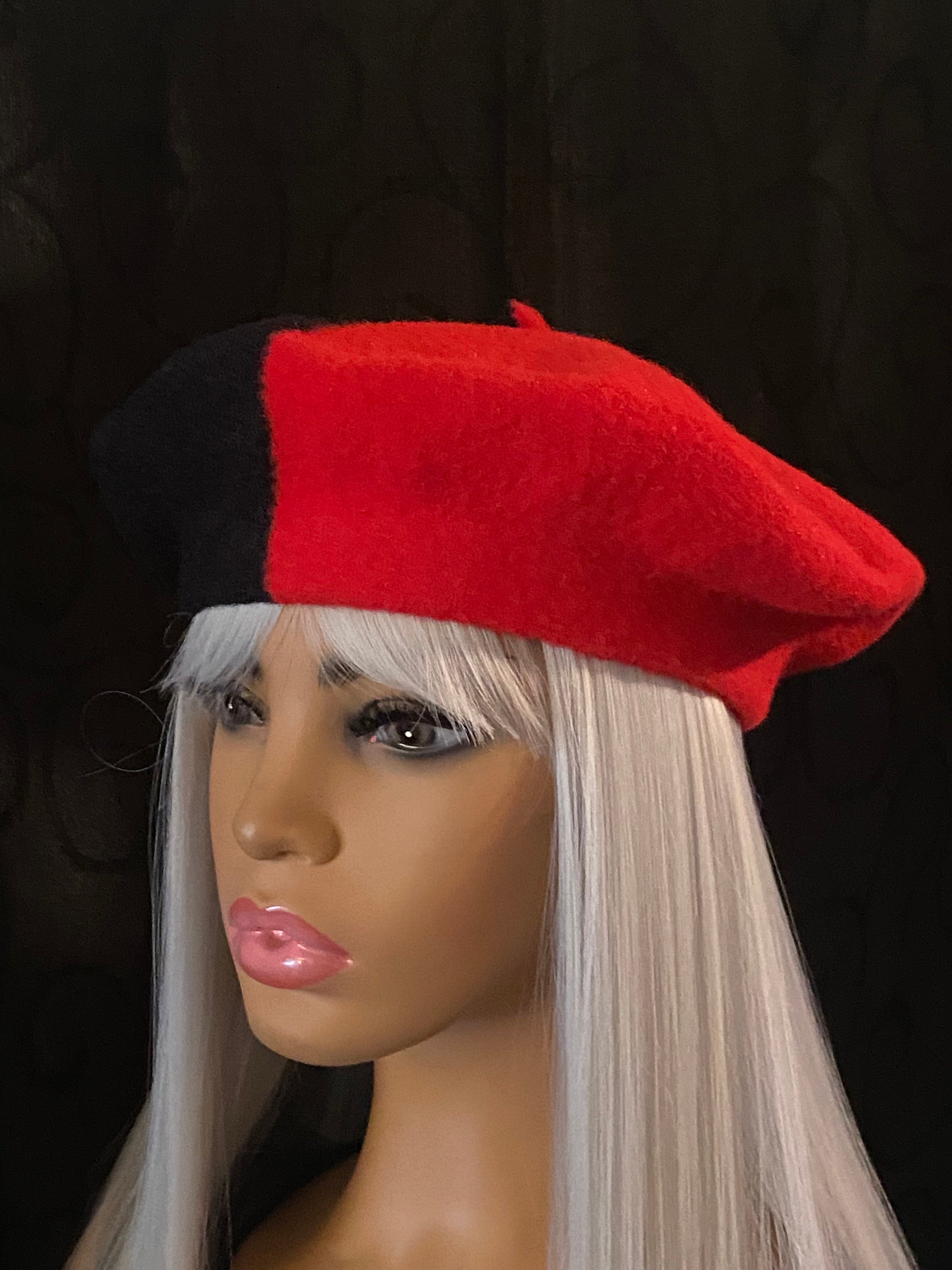 Red & Black Colorblock Beret, Colorblock Beret Hat, Red/black Beret