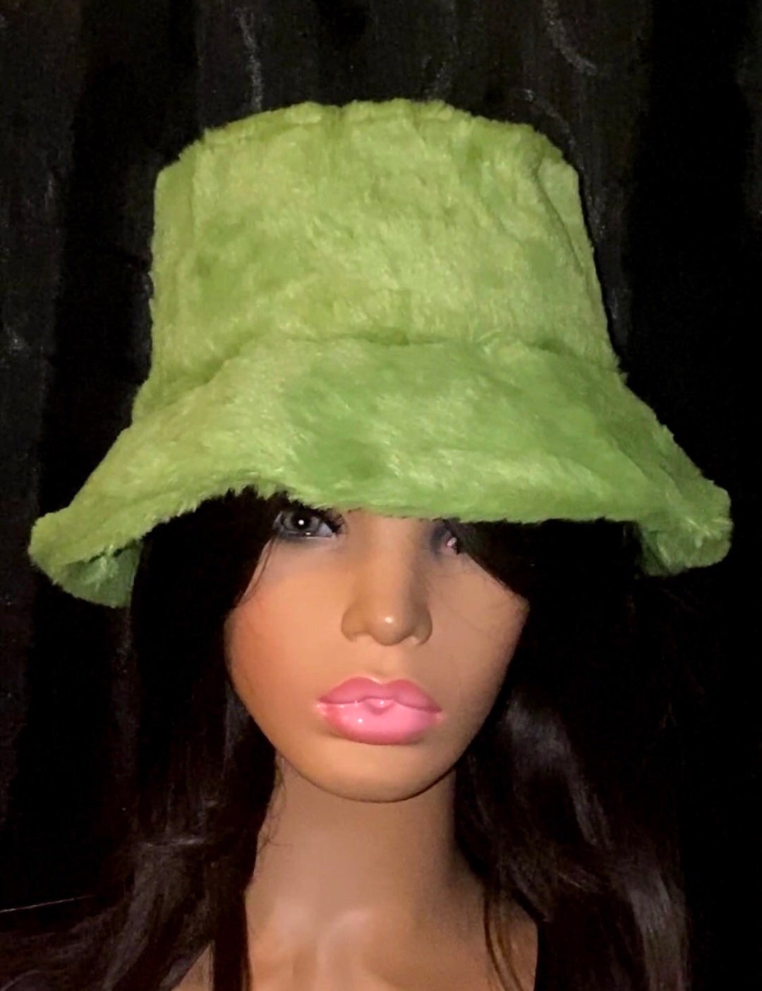 Green Faux Fur Bucket Hat Plush Fur Bucket Hat Green Bucket Etsy