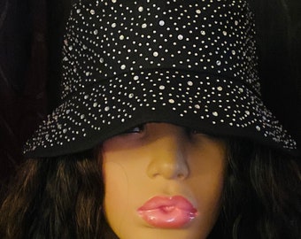 BLING Bling Bucket Hat, Embellished hat, Black Rhinestone Hat, Bling Hat, Black bling hat, Bling hat, Custom Made Hat, Holiday Gift Hat