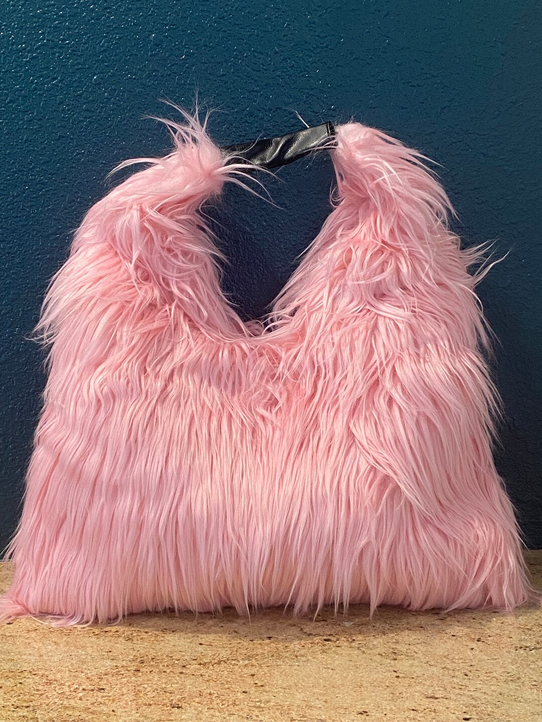 Faux Fur Shoulder Bag, Pink Large Faux Fur Handbag, Y2K Faux Fur