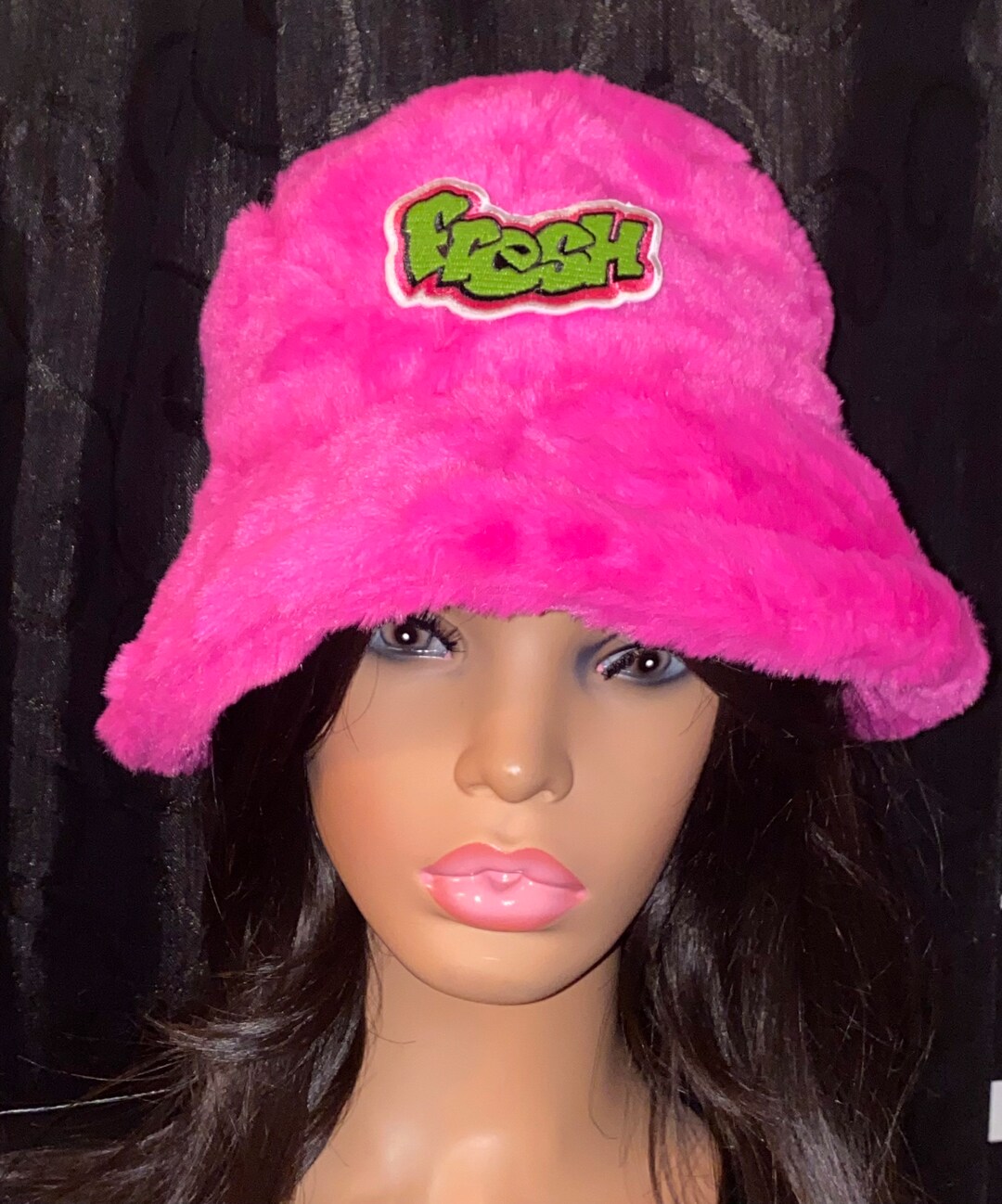 Hot Pink Faux Fur Bucket Hat, Fresh Statement Hat, Plush Fur Bucket Hat