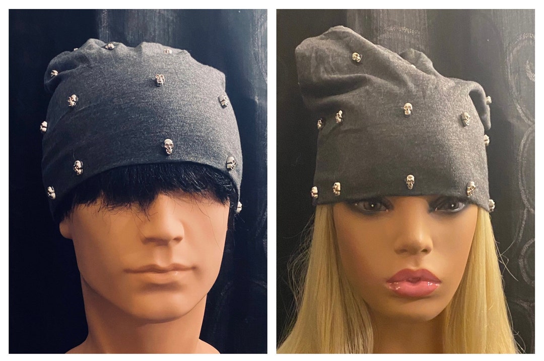 Unisex Comfort & Warm Knit Studded Slouchy Beanie Hat Hiphop Stud Rivets Skull Caps Windproof Punk Rock Cap