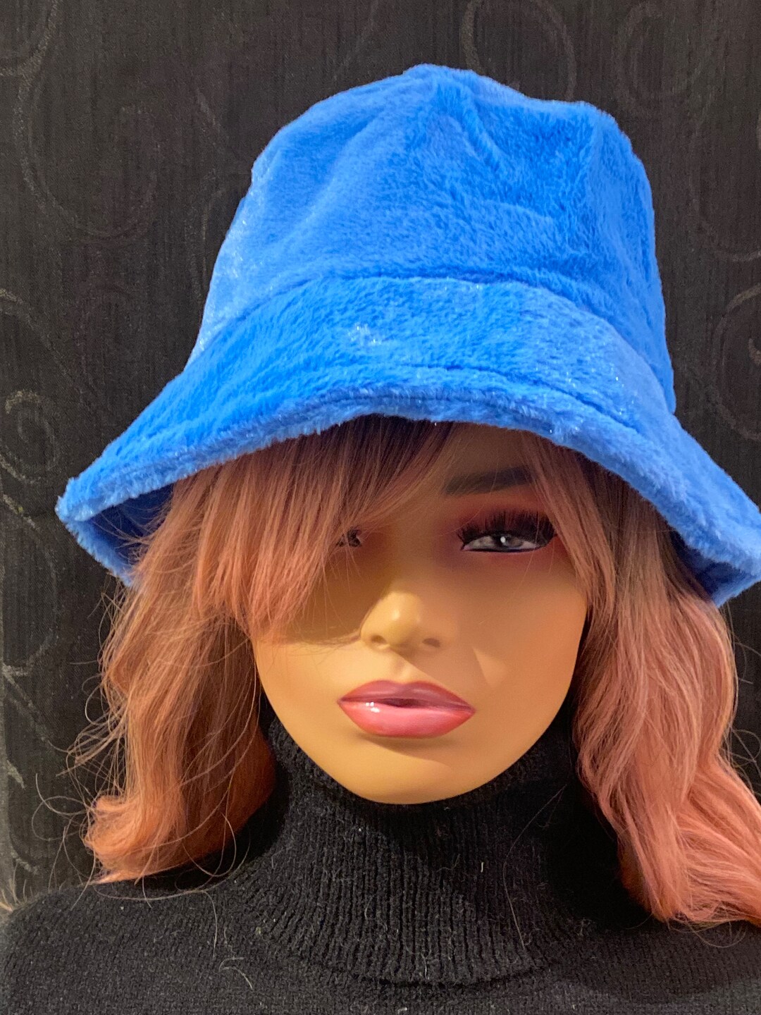 Blue Faux Fur Bucket Hat Plush Fur Bucket Hat Blue Bucket Etsy