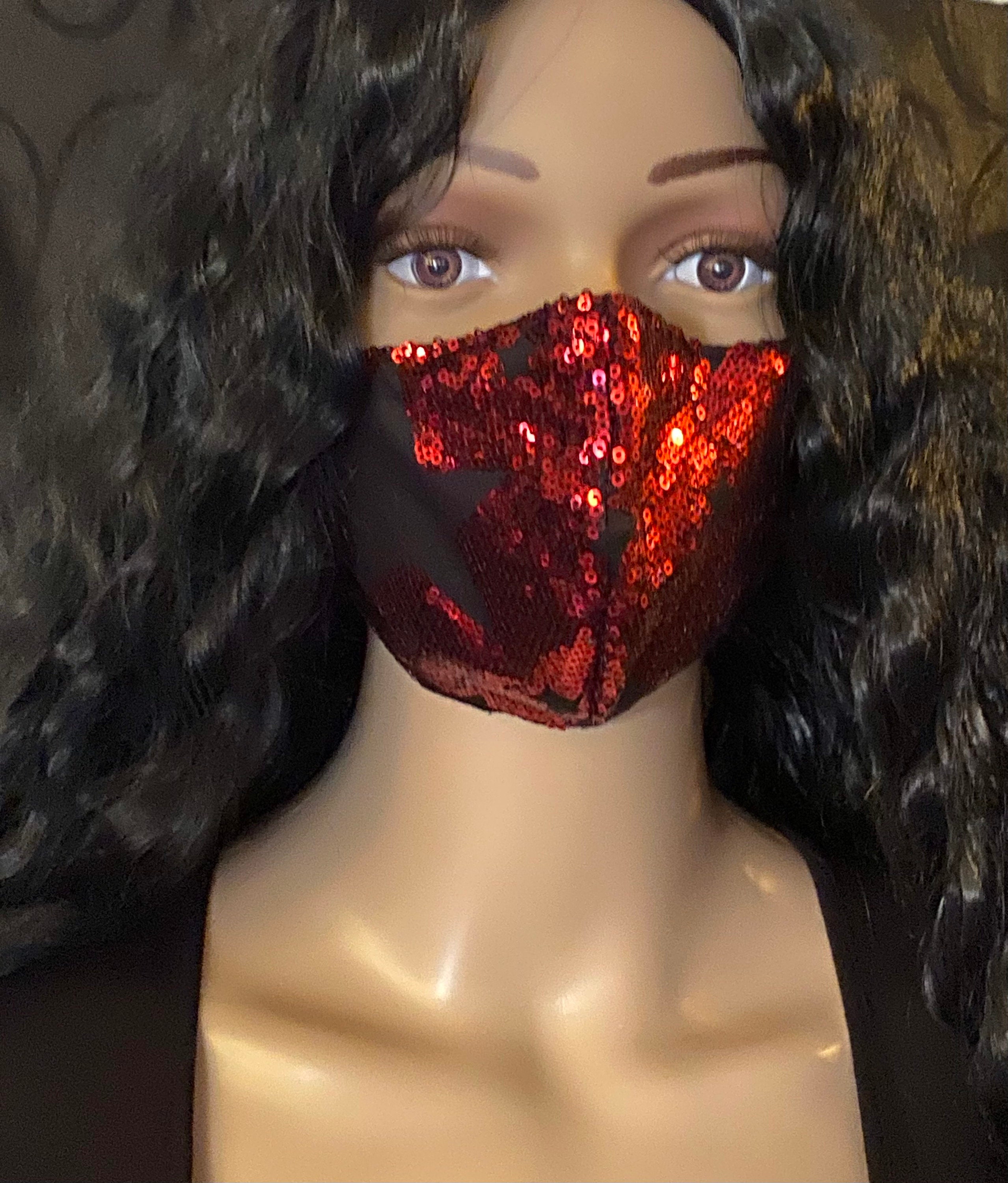 Star Sequin Face Mask Red Sequin Face Mask Sparkly Sequin Etsy