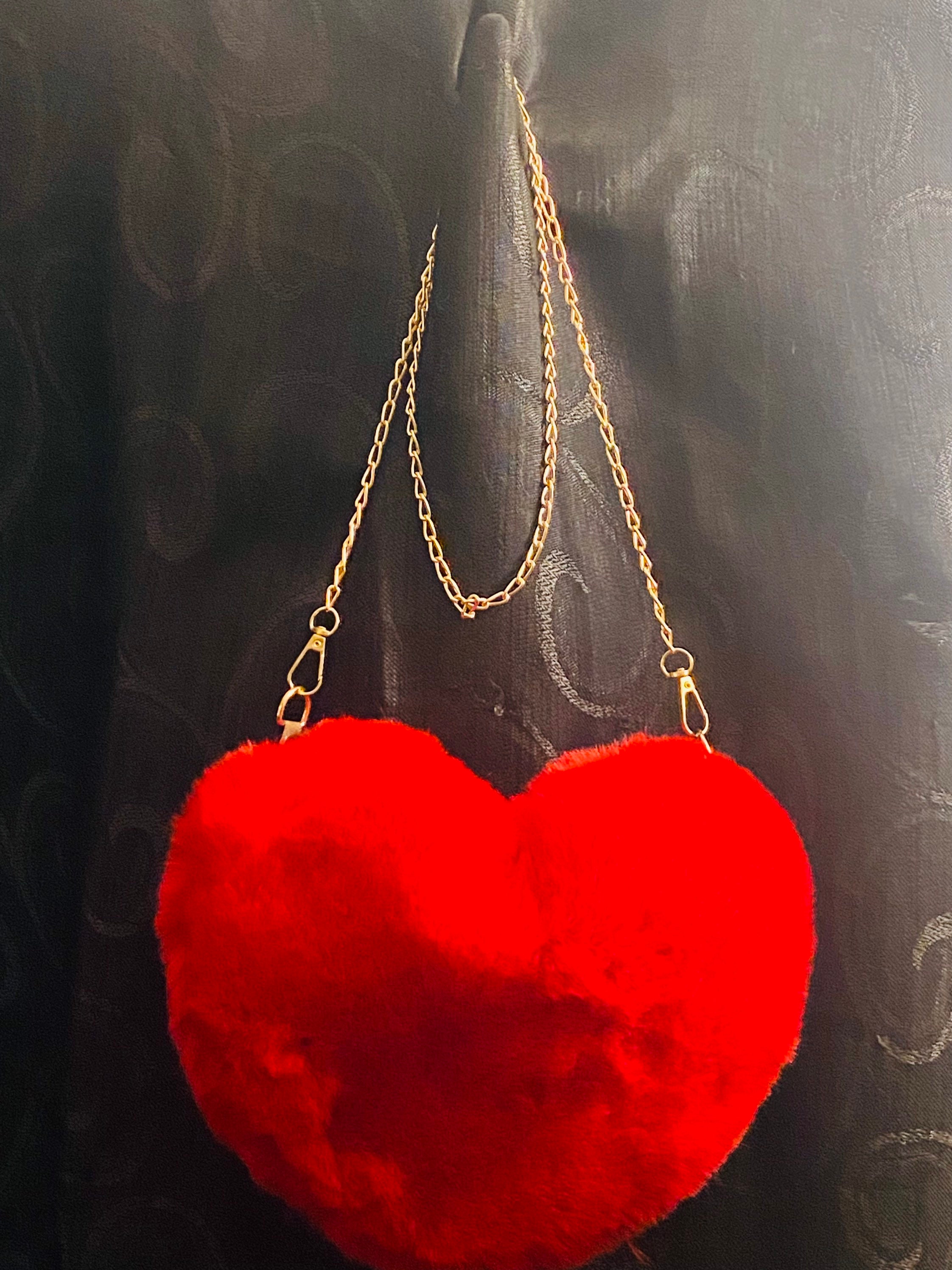 Heart Shaped Faux Fur Shoulder Bag Red Heart Faux Fur Purse Etsy