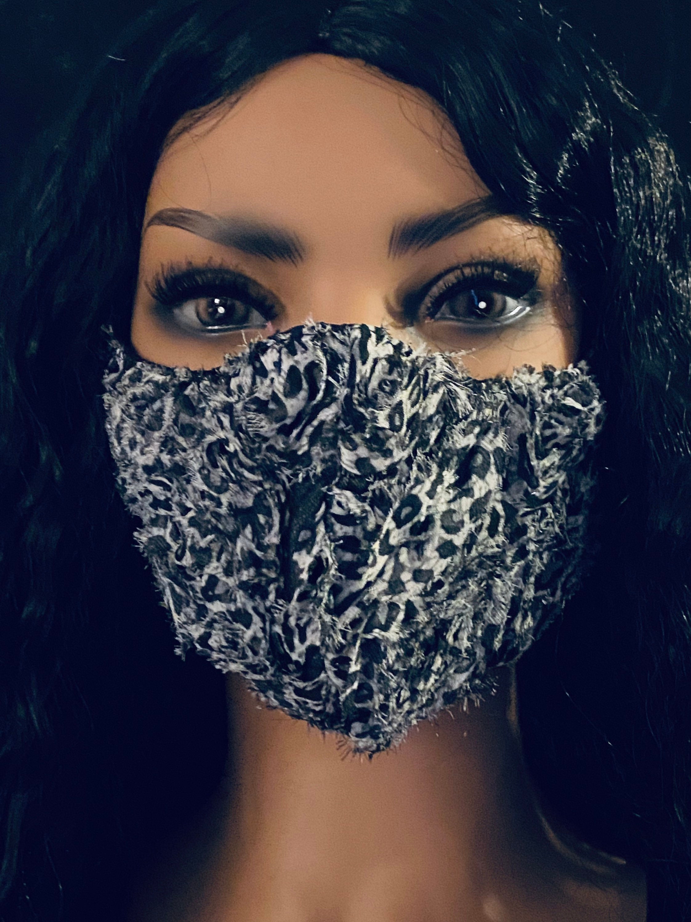 Leopard Print Face Mask, Leopard Shredded Face Mask, Leopard Animal