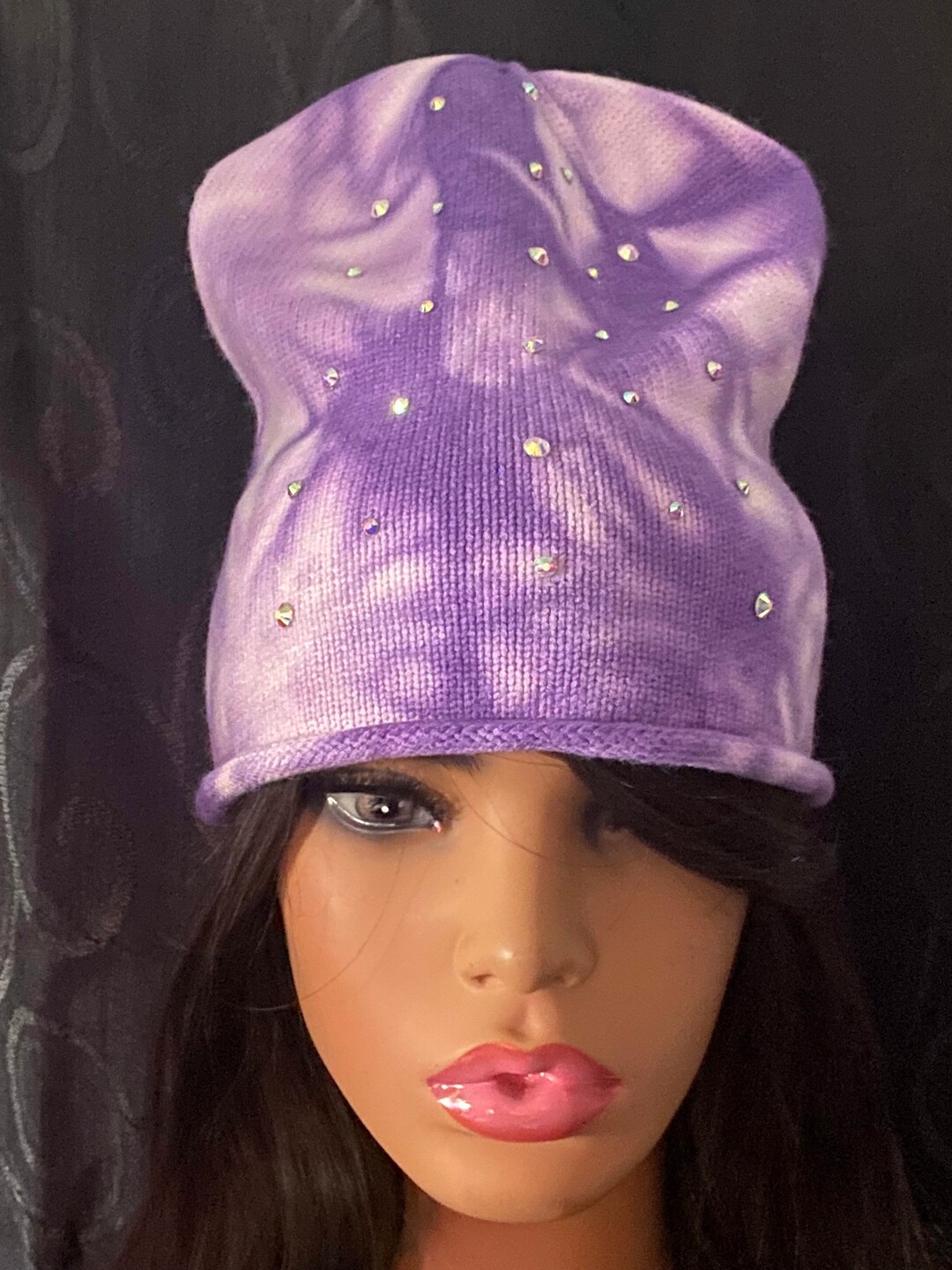 Bling Beanie Purple Tie Dye Beanie Rhinestone Beanie Etsy UK