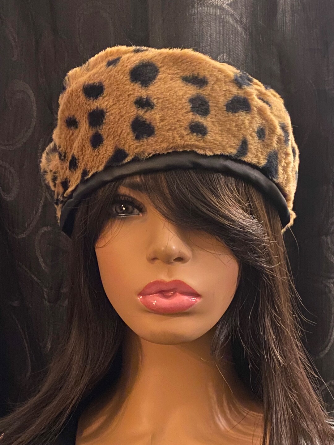 Animal Print Fur Beret, Furry Beret Hats, Fur Beret, Fuzzy Warm Hats