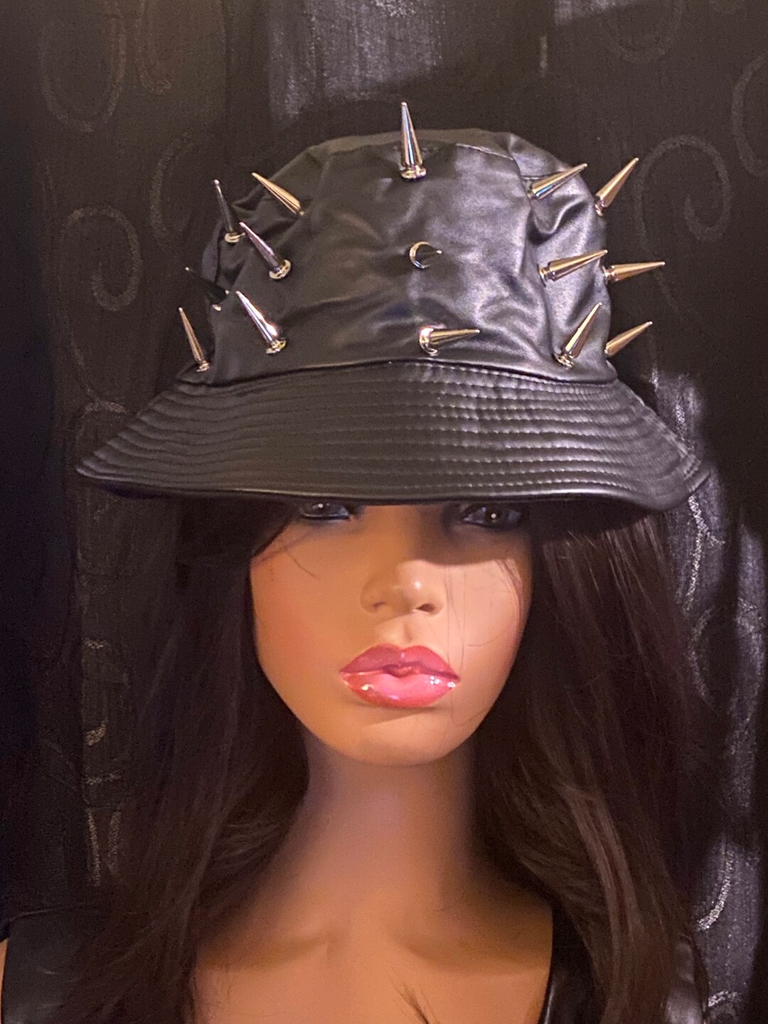 Spike Bucket Hat Faux Leather Bucket Hat Embellished Bucket Etsy