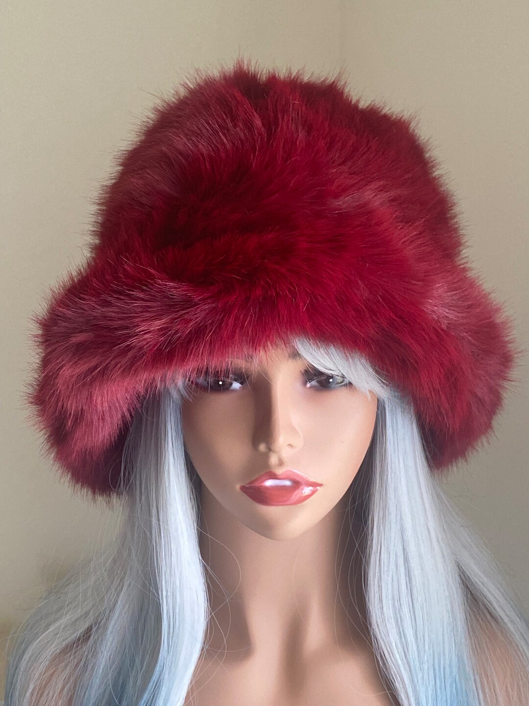 burgundy-faux-fur-bucket-hat-wine-red-faux-fur-bucket-hat-etsy