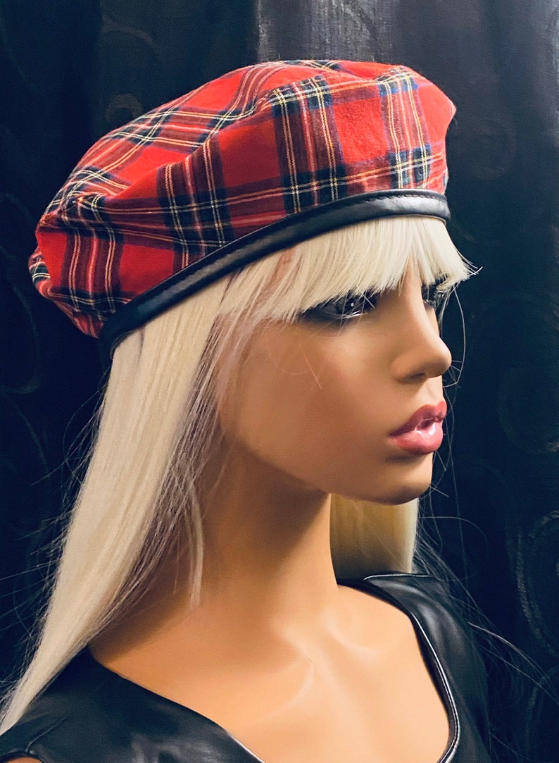 Red Plaid Beret, Plaid Beret Hats, Red Cotton Plaid Beret, Warm Hats