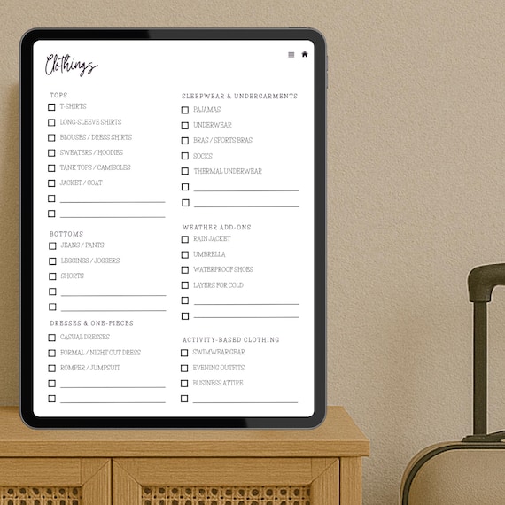 Travel Packing List Travel Checklist Digital Packing List