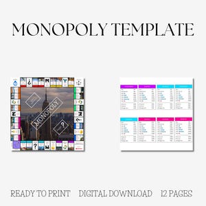 Monopoly-Vorlage | Monopoly | Brettspiel | Monopoly-Spielbrett | Vorlage | Monopoly-Spiel | Brettspiel zum Ausdrucken | Monopoly-Geld | Druckbar