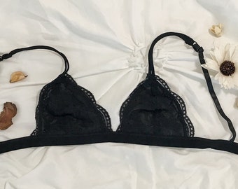 Sheer Bralette with Double Triangle Racerback in Terracotta Fern Print Lace