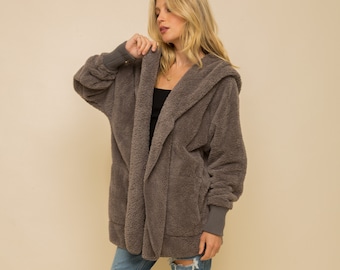 The Coziest Yet Pocketd Sherpa Cardigan Women's Soft Jacket Cardigan