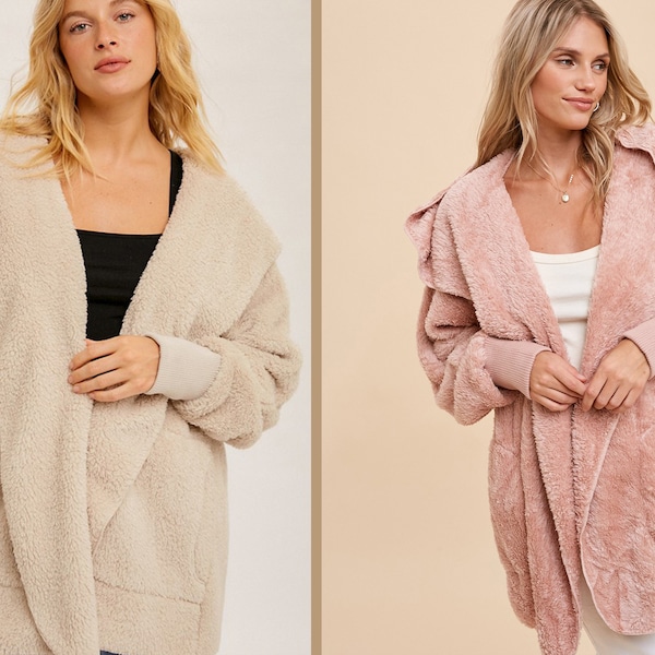 El cárdigan de sherpa con bolsillos más acogedor hasta la fecha. Chaqueta de punto suave para mujer.