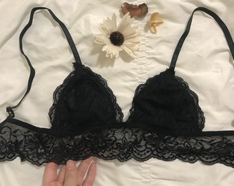 Sheer Bralette with Double Triangle Racerback in Terracotta Fern Print Lace