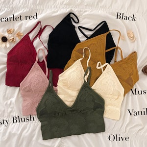 Seamless Removable Padded Textured Brami Bralette, Adjustable Strap Pullover Bralette, Soft and Comfortable for Everyday