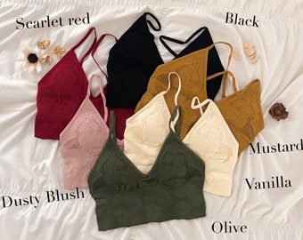 Seamless Removable Padded Textured Brami Bralette, Adjustable Strap Pullover Bralette, Soft and Comfortable for Everyday