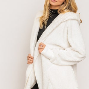 The Coziest Yet Pocketd Sherpa Cardigan Women's Soft Jacket Cardigan White