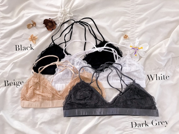 Silk Elastic Sheer Lace Triangle With Strappy Back Bralette Scoop