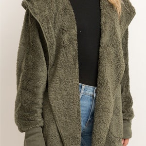 The Coziest Yet Pocketd Sherpa Cardigan Women's Soft Jacket Cardigan Olive