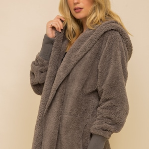 The Coziest Yet Pocketd Sherpa Cardigan Women's Soft Jacket Cardigan Steel Gray