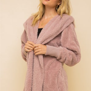 The Coziest Yet Pocketd Sherpa Cardigan Women's Soft Jacket Cardigan Dusty Lavender