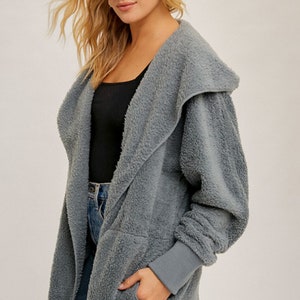 The Coziest Yet Pocketd Sherpa Cardigan Women's Soft Jacket Cardigan Dusty Teal