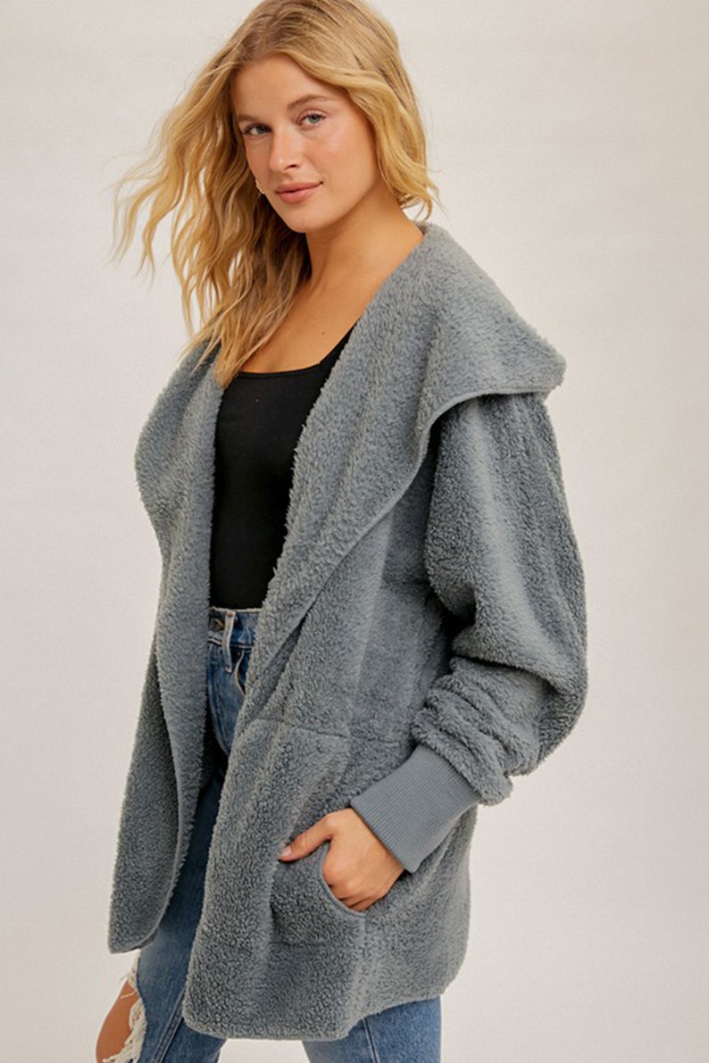 The Coziest Yet Pocketd Sherpa Cardigan Women's Soft Jacket Cardigan Dusty Teal