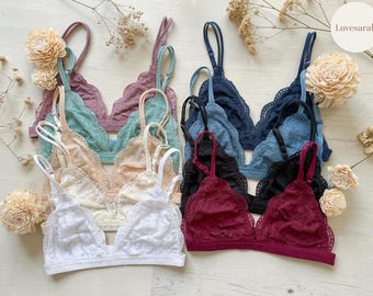 Floral Lace Triangle Bralette - Sheer Scalloped - Wireless