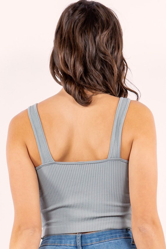 Soft Ribbed Low Back Tank Deep V Neck Brami Tank Top, Soft and Comfortable  for Everyday 