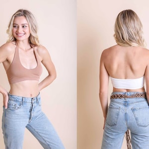 Low Back Solid Padded Halter Bralette Pullover Style