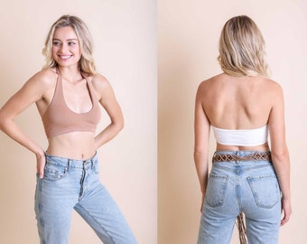 Low Back Solid Padded Halter Bralette Pullover Style