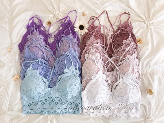 Swarovski Crystal Custom Option Floral Lace Crochet Bralette Padded  Stretchy Smocked Back Bralette Double Strap Adjustable 