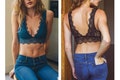 Padded Plunge Deep V Neck Sheer Lace Back Bralette Top
