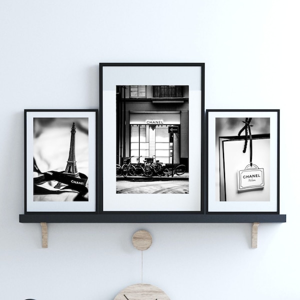 Conjunto de arte de pared de diseño de 3, conjunto de arte de pared de moda, carteles de coco, conjunto de impresión de diseñador, arte de pared minimalista, decoración de salón, decoración de vanidad, blanco y negro