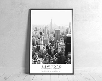 New York Print Wall art-Instant Download- Minimalist Wall Art-NYC poster-Black and White New York-Instant Download-Coordinates