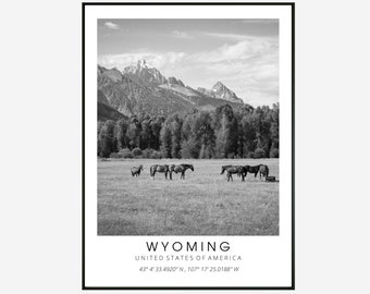 Wyoming United States Black And White Wall Art - Digital Download Minimalistic Home Decor - USA Print - Wyoming Wall Art - United States Art