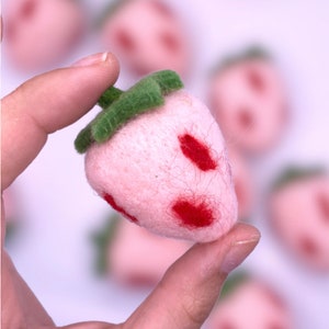 Mini Wool Felt Pink Strawberries - Approx. 2.5” x 1.5”  - for Crafts / Needle Felted Fruits / Wool Felted Pink Strawberries