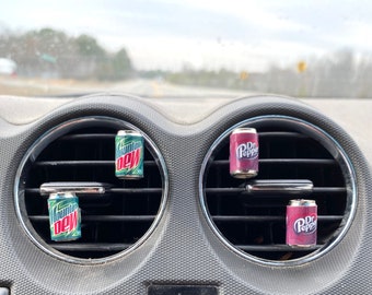 2 Pack Soda Can Drink Air Vent Clips - Choose Your Style Miniature Soda Car Clip - Clips for Keys Wallet Phone Glasses Mask - Cola Vent Hook